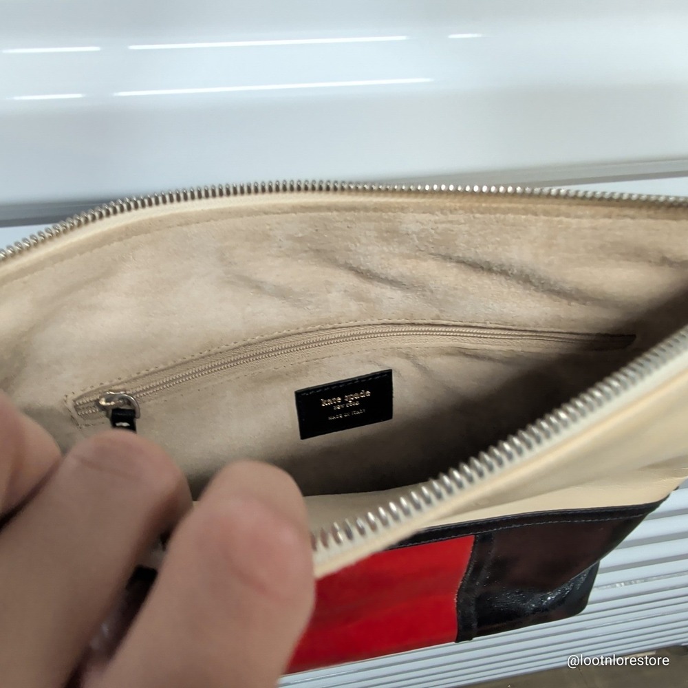Kate Spade Colorblock Leather Shoulder Bag Black Red Cream Made in Italy Small - Picture 3 of 7